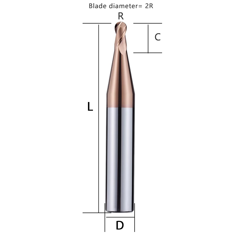 55 degree decimal point ball cutter tungsten steel alloy ball end mill with 2-blade steel coated spherical cutter Shandong Denso Pricision Tools Co.,Ltd.